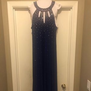 Navy blue long dress with Rhinestone